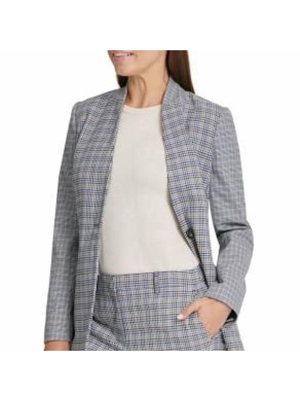 DKNY Houndstooth Collarless Blazer Jacket
